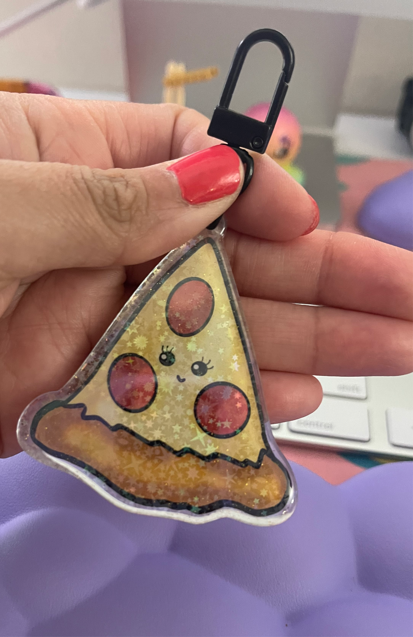 Yummy Pizza Holographic Stars Keychain