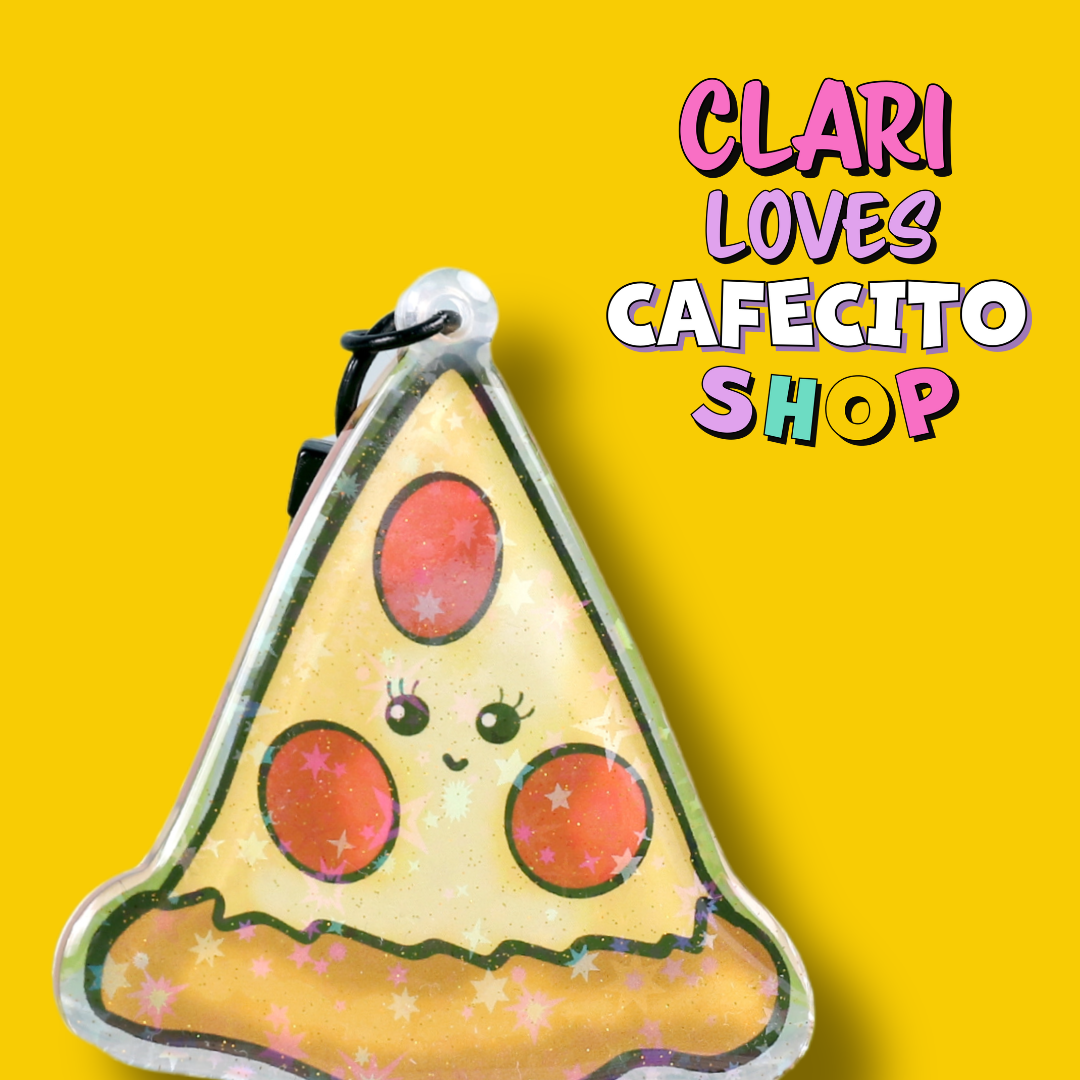 Yummy Pizza Holographic Stars Keychain