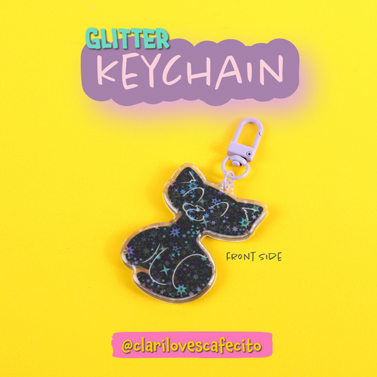 Sparkly Cat Holographic Stars Keychain