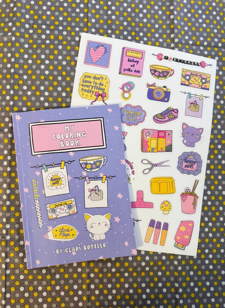 A4 Sticker Sheet & Coloring Book Bundle