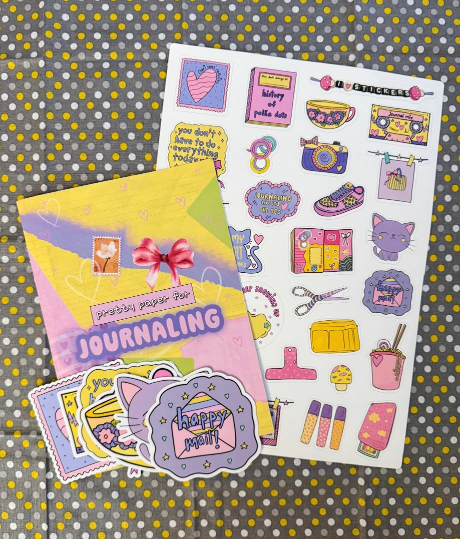 A4 Sticker Sheet, Pretty Paper, & Sticker Pack Bundle