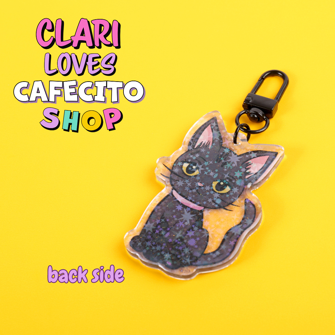 Kitty Meow Holographic Stars Keychain