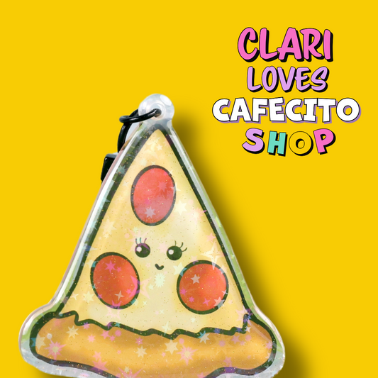 Pepperoni Pizza Yum Holographic Stars Keychain