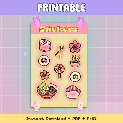 Kawaii Sushi Printable Sticker Sheet 🍣✨