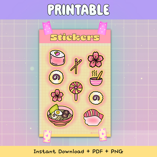 Kawaii Sushi Printable Sticker Sheet 🍣✨