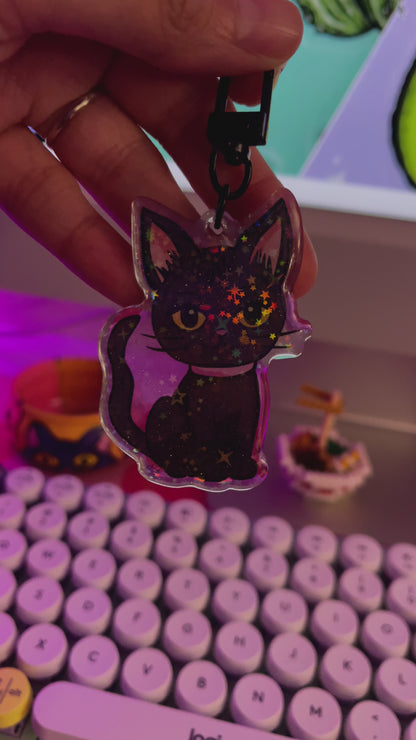 Kitty Meow Holographic Stars Keychain